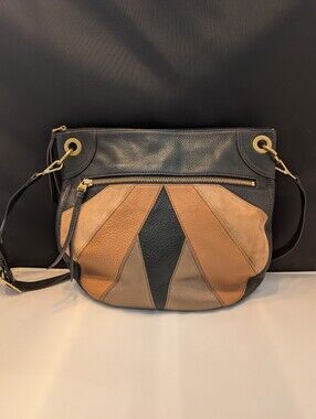 Fossil Leather Boho Bag With Patchwork Design